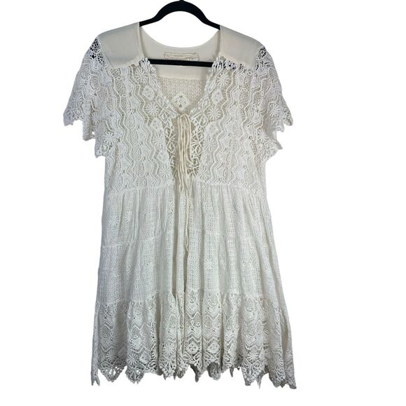 Jen's Pirate Booty All Over Lace Dress Small Crochet Sheer Boho Antique Babydoll - Picture 1 of 15